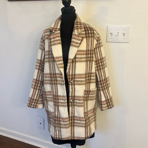 Lush Plaid Faux Fur Wool Coat, sz Medium. - Picture 3 of 15